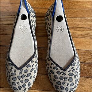 Rothy’s Cream and Black Flats with Leopard Print Design